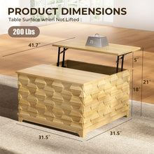 Lift Top Coffee Table with Hydraulic Lift, Hidden Storage & Sliding Top Rails, 3D Textured Wood Modern Living Room Table 41.7”