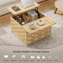 Lift Top Coffee Table with Hydraulic Lift, Hidden Storage & Sliding Top Rails, 3D Textured Wood Modern Living Room Table 41.7”