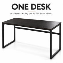 Dark brown 112 cm computer desk with black metal frame - image 7