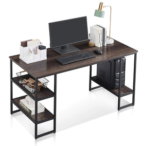 Computer Desk, 140 x 60cm Reversible Office Desk with 3-Tier Shelves, CPU Stand for Home, Bedroom, Office - 6090-2156BK