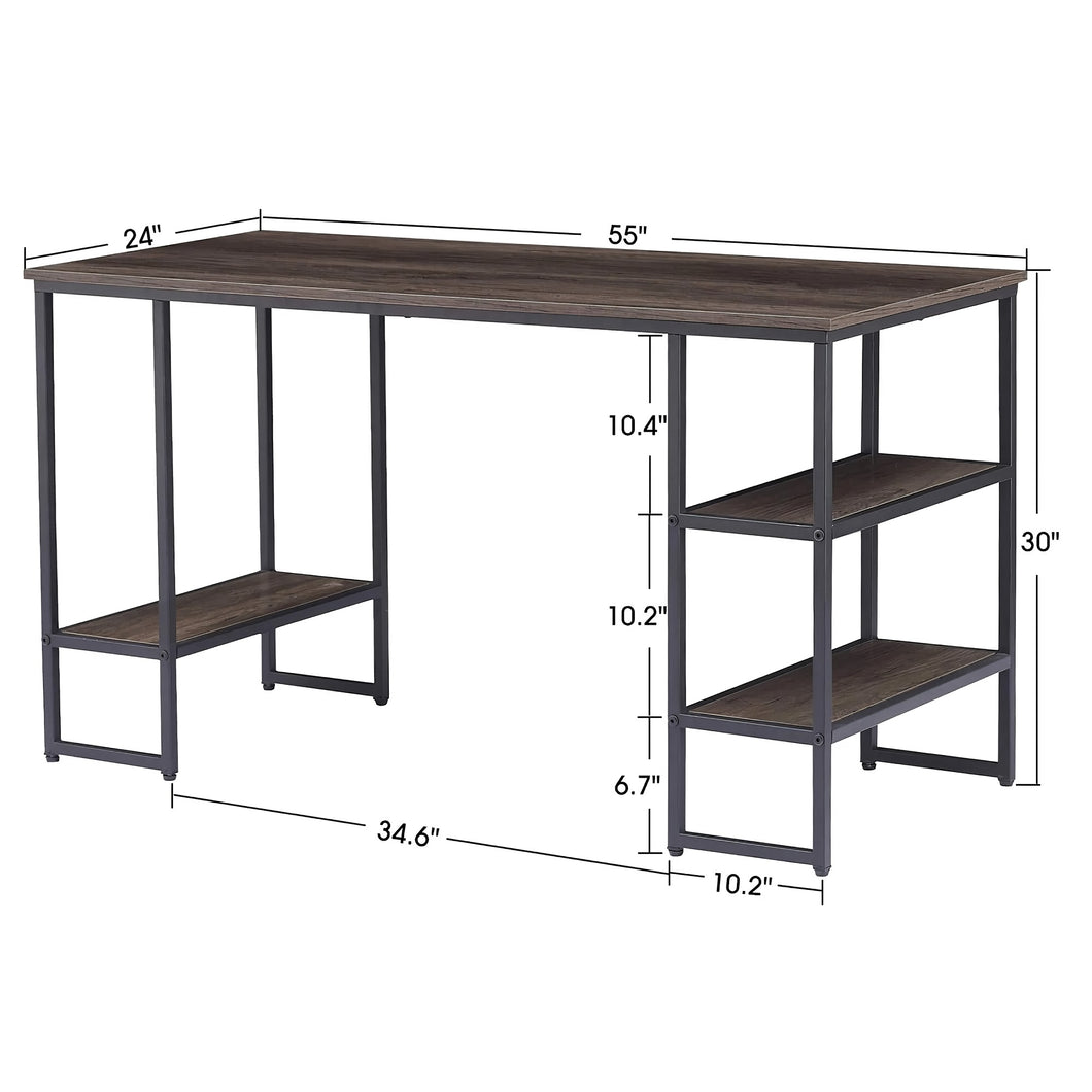 Computer Desk, 140 x 60cm Reversible Office Desk with 3-Tier Shelves, CPU Stand for Home, Bedroom, Office - 6090-2156BK