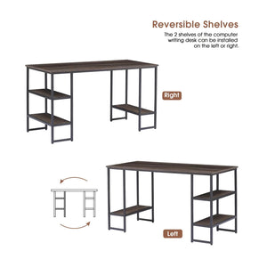 Computer Desk, 140 x 60cm Reversible Office Desk with 3-Tier Shelves, CPU Stand for Home, Bedroom, Office - 6090-2156BK