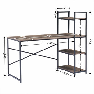 55"" Computer Desk, 120 x 60cm Reversible Office Desk with 4-Tier Shelves, CPU Stand for Home, Bedroom, Office - SULI-1VG140-SX