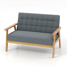 Modern 2-Seater Loveseat Sofa – Grey Tufted Linen Upholstery, Solid Rubber Wood Frame, Compact Sofa for Living Room, Bedroom & Office
