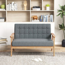 Modern 2-Seater Loveseat Sofa – Grey Tufted Linen Upholstery, Solid Rubber Wood Frame, Compact Sofa for Living Room, Bedroom & Office