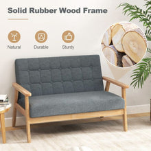 Modern 2-Seater Loveseat Sofa – Grey Tufted Linen Upholstery, Solid Rubber Wood Frame, Compact Sofa for Living Room, Bedroom & Office