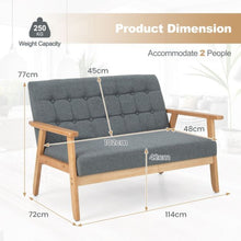 Modern 2-Seater Loveseat Sofa – Grey Tufted Linen Upholstery, Solid Rubber Wood Frame, Compact Sofa for Living Room, Bedroom & Office