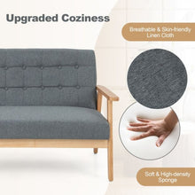 Modern 2-Seater Loveseat Sofa – Grey Tufted Linen Upholstery, Solid Rubber Wood Frame, Compact Sofa for Living Room, Bedroom & Office