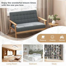 Modern 2-Seater Loveseat Sofa – Grey Tufted Linen Upholstery, Solid Rubber Wood Frame, Compact Sofa for Living Room, Bedroom & Office