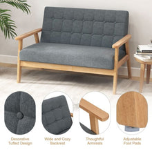 Modern 2-Seater Loveseat Sofa – Grey Tufted Linen Upholstery, Solid Rubber Wood Frame, Compact Sofa for Living Room, Bedroom & Office