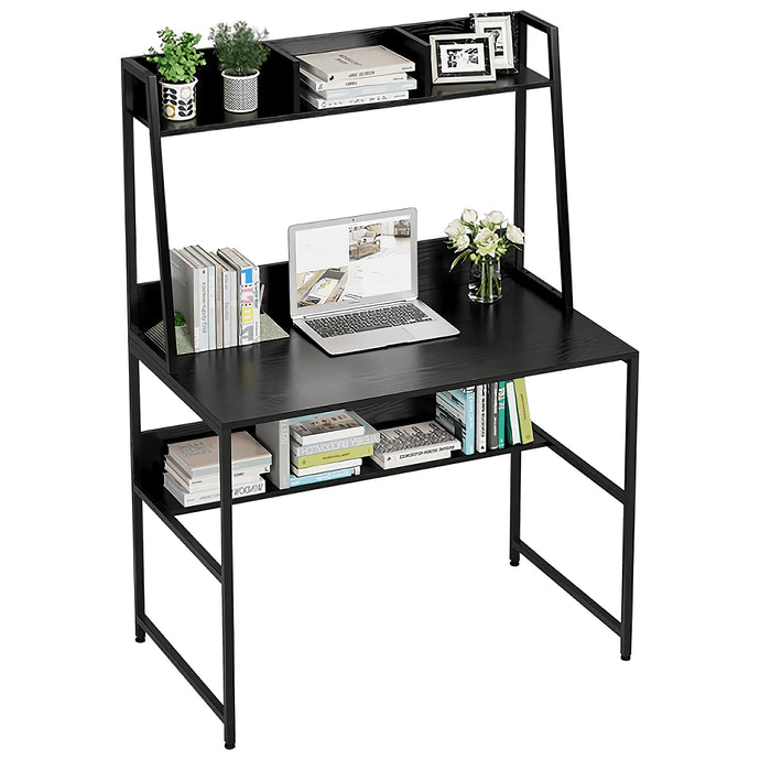 Computer Desk, 100 x 57.5 cm Heavy Duty Writing Desk with Hutch and Bookshelf, Space Saving Design for Home, Office, Small Spaces