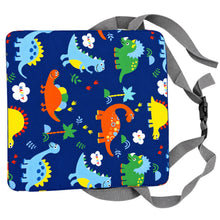 Blue dinosaur kids dining booster cushion with chair straps