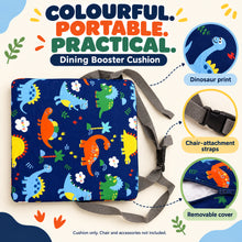 Blue dinosaur kids dining booster cushion with chair straps - image 10