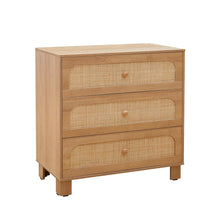 3-Drawer Rattan Dresser – Wooden Storage Cabinet with Smooth Metal Slides & Stable Base, Compact 27.6” Chest for Bedroom, Nightstand & Small Spaces