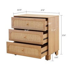 3-Drawer Rattan Dresser – Wooden Storage Cabinet with Smooth Metal Slides & Stable Base, Compact 27.6” Chest for Bedroom, Nightstand & Small Spaces