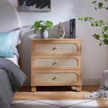 3-Drawer Rattan Dresser – Wooden Storage Cabinet with Smooth Metal Slides & Stable Base, Compact 27.6” Chest for Bedroom, Nightstand & Small Spaces