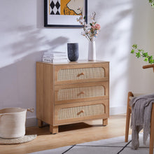 3-Drawer Rattan Dresser – Wooden Storage Cabinet with Smooth Metal Slides & Stable Base, Compact 27.6” Chest for Bedroom, Nightstand & Small Spaces
