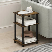 3-Tier End Table with Storage, Industrial Side Table with Open Shelves, Rustic Wood & Black Metal Frame, Small Nightstand & Accent Table for Living Room, Bedroom, Office
