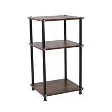 3-Tier End Table with Storage, Industrial Side Table with Open Shelves, Rustic Wood & Black Metal Frame, Small Nightstand & Accent Table for Living Room, Bedroom, Office