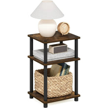 3-Tier End Table with Storage, Industrial Side Table with Open Shelves, Rustic Wood & Black Metal Frame, Small Nightstand & Accent Table for Living Room, Bedroom, Office