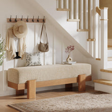 55-Inch Upholstered Entryway Bench, Padded Beige Seat with Oak-Look Frame - image 8