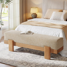 55-Inch Upholstered Entryway Bench, Padded Beige Seat with Oak-Look Frame - image 7