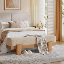 55-Inch Upholstered Entryway Bench, Padded Beige Seat with Oak-Look Frame - image 3