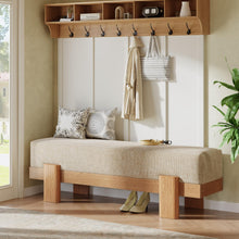 55-Inch Upholstered Entryway Bench, Padded Beige Seat with Oak-Look Frame - image 2