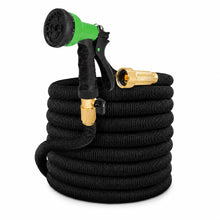 25 FT Expandable Garden Hose, Lightweight Anti Kink Flexible Garden Hose with 8 Function Nozzle, 3/4 inch Diameter, Extra Strength Fabric (Black) -