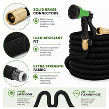 25 FT Expandable Garden Hose, Lightweight Anti Kink Flexible Garden Hose with 8 Function Nozzle, 3/4 inch Diameter, Extra Strength Fabric (Black) -