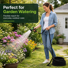 25 FT Expandable Garden Hose, Lightweight Anti Kink Flexible Garden Hose with 8 Function Nozzle, 3/4 inch Diameter, Extra Strength Fabric (Black) -