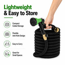 25 FT Expandable Garden Hose, Lightweight Anti Kink Flexible Garden Hose with 8 Function Nozzle, 3/4 inch Diameter, Extra Strength Fabric (Black) -