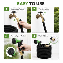 25 FT Expandable Garden Hose, Lightweight Anti Kink Flexible Garden Hose with 8 Function Nozzle, 3/4 inch Diameter, Extra Strength Fabric (Black) -