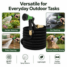 25 FT Expandable Garden Hose, Lightweight Anti Kink Flexible Garden Hose with 8 Function Nozzle, 3/4 inch Diameter, Extra Strength Fabric (Black) -