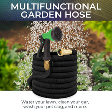25 FT Expandable Garden Hose, Lightweight Anti Kink Flexible Garden Hose with 8 Function Nozzle, 3/4 inch Diameter, Extra Strength Fabric (Black) -