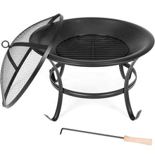 22" Steel Outdoor Wood Burning Fire Pit Bowl with Round Mesh Spark Screen Cover_Intexca