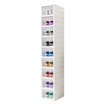 Narrow Shoe Storage Cabinet with Clear Flip Doors, Foldable 9-Pair Slim Shoe Organizer Tower for Entryway Closet Small Spaces, White