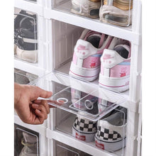 Narrow Shoe Storage Cabinet with Clear Flip Doors, Foldable 9-Pair Slim Shoe Organizer Tower for Entryway Closet Small Spaces, White