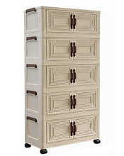 5-Tier Storage Cabinet with Doors & Wheels – Stackable Folding Organizer, Space-Saving Vertical Storage Unit for Bedroom, Living Room, Office & Kitchen