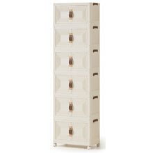 6-Tier Folding Storage Cabinet with Wheels – Stackable Plastic Organizer with Magnetic Doors, Slim Vertical Storage Unit for Bedroom, Office, Kitchen