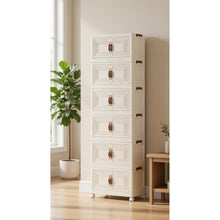 6-Tier Folding Storage Cabinet with Wheels – Stackable Plastic Organizer with Magnetic Doors, Slim Vertical Storage Unit for Bedroom, Office, Kitchen