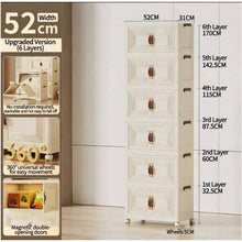 6-Tier Folding Storage Cabinet with Wheels – Stackable Plastic Organizer with Magnetic Doors, Slim Vertical Storage Unit for Bedroom, Office, Kitchen