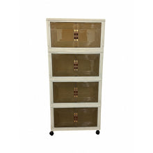4-Tier Storage Cabinet with Doors & Wheels – Folding Stackable Organizer, Space-Saving Vertical Storage Unit for Bedroom, Living Room, Office & Kitchen