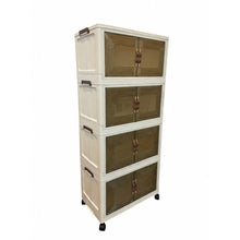 4-Tier Storage Cabinet with Doors & Wheels – Folding Stackable Organizer, Space-Saving Vertical Storage Unit for Bedroom, Living Room, Office & Kitchen