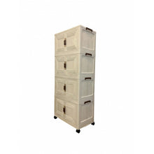 4-Tier Folding Storage Cabinet with Wheels – Stackable Plastic Organizer with Doors, Space-Saving Storage Cupboard for Bedroom, Office, Living Room & Pantry