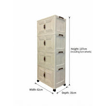 4-Tier Folding Storage Cabinet with Wheels – Stackable Plastic Organizer with Doors, Space-Saving Storage Cupboard for Bedroom, Office, Living Room & Pantry