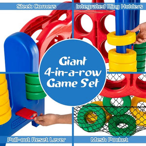 Giant Connect 4 Game Set, 4-in-a-Row Connect Game with Quick-Release Levers, Mesh Pocket for Kids, Adults, Indoor, Outdoor