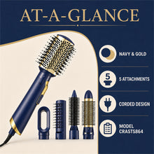 5-in-1 Hot Air Brush, Dryer and Hair Styler, Navy and Gold, MD-11 - image 3