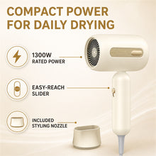 1300W Compact Hair Dryer with Styling Nozzle, Champagne Gold, MD-10 - image 8
