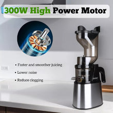 OHTE Slow Masticating Juicer 300W Cold Press Juicer with 5.1" Large Feed Chute, Stainless Steel Slow Juicer Machine for Fruits & Vegetables, Quiet 75RPM Motor